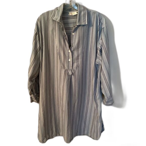 VICTORIA'S SECRET VINTAGE GOLD LABEL BLUE STRIPED OVERSIZED COTTON NIGHT SHIRT M - Picture 1 of 6